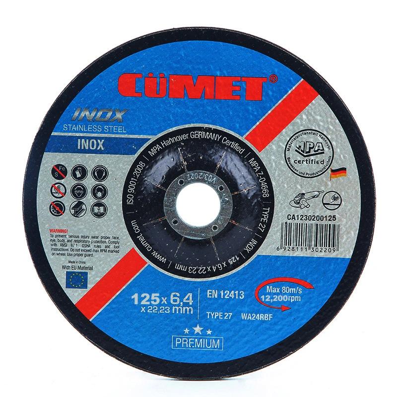 5′ Depressed Centre Grinding Disc for Inox (125X6.4X22.23) Abrasive with MPa Certificates